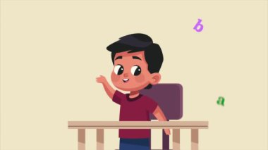 Harfli animasyonu olan küçük okul çocuğu, 4k video animasyonu