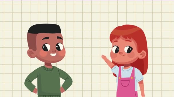 Міжрасові Анімаційні Персонажі Маленьких Дітей Відео Анімовані — стокове відео