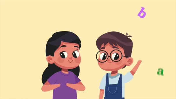 Kleine Studenten Kinderen Paar Animatie Video Geanimeerd — Stockvideo