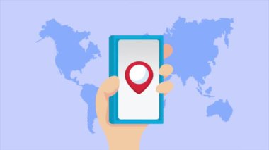 akıllı telefon ve pin konumu ile el, 4k video animasyonu