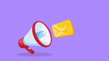 megafon animasyonlu zarf iletisi, 4k video animasyonu