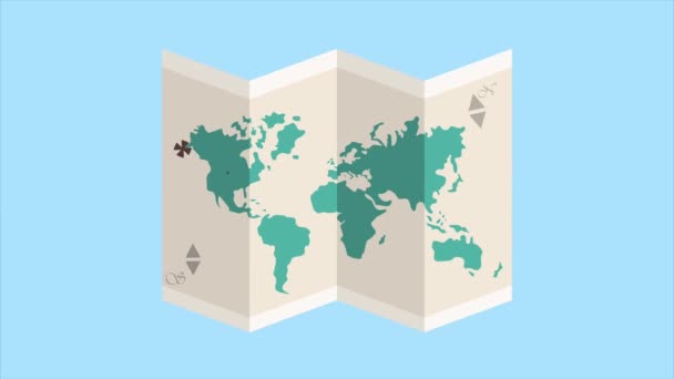 Mundo Terra Mapa Papel Animação Vídeo Animado — Vídeo de Stock
