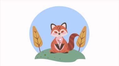 Tilki Hayvanı Sonbahar animasyonu, 4k video animasyonu