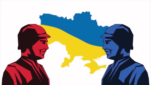Ουκρανική Εμψύχωση Πολέμου Στρατιώτες Και Χάρτη Βίντεο Κινουμένων Σχεδίων — Αρχείο Βίντεο