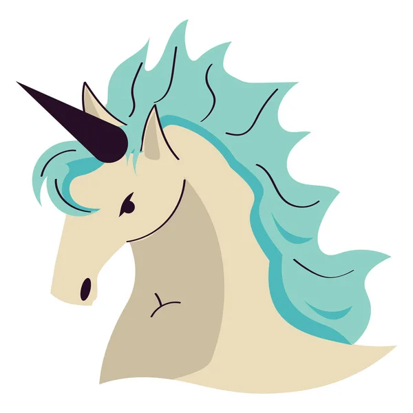 Kepala Unicorn Dengan Karakter Surai Biru - Stok Vektor