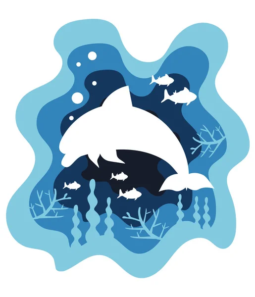 Delfín Sealife Papírové Ikony — Stockový vektor