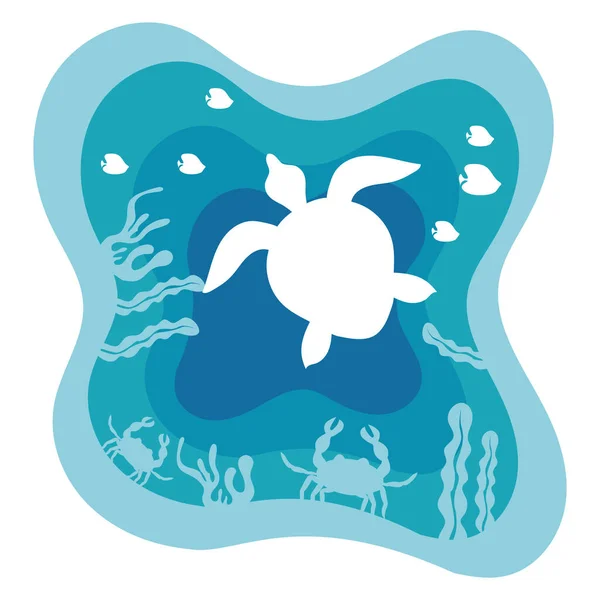 Želva Plavání Sealife Papír Ikona Umění — Stockový vektor