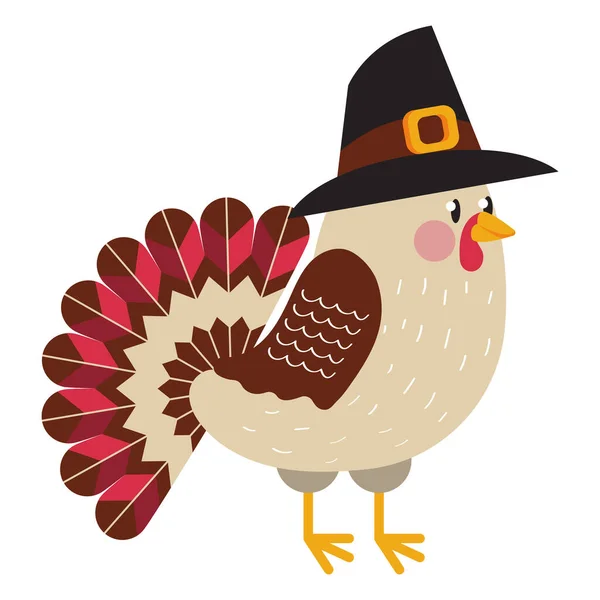 Thanksgiving Kalkon Med Pilgrim Hatt Karaktär — Stock vektor