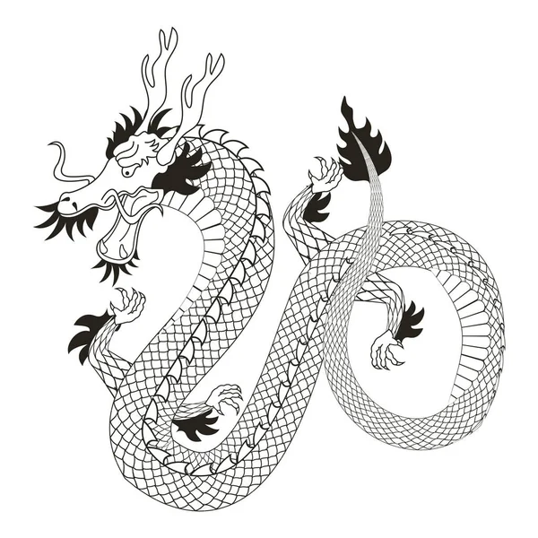 Dragon Asiatique Bête Croquis Icône — Image vectorielle