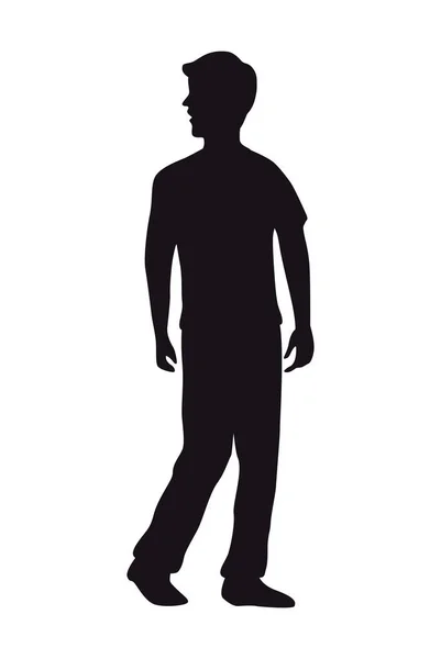 Jeune Homme Silhouette Style Caractère — Image vectorielle