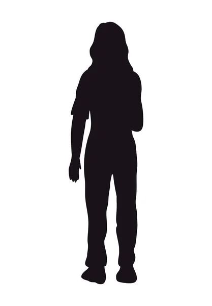 Woman Standing Silhouette Style Character — Stock Vector