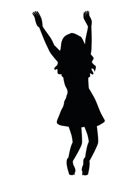 Happy Girl Celebrating Silhouette Icon — Stock Vector