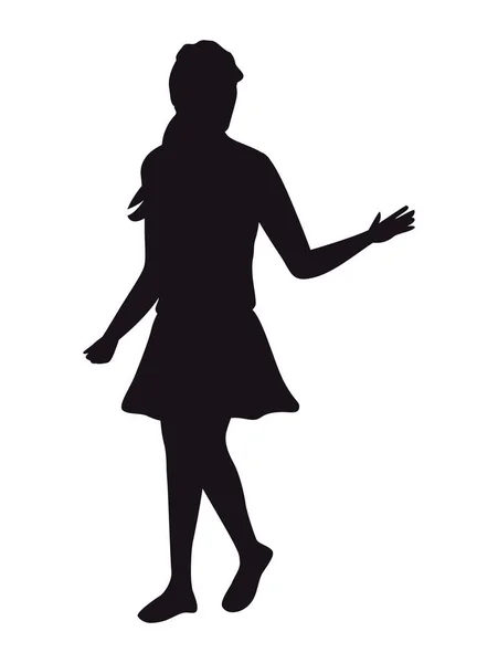 若い女の子がシルエットのキャラクターを歩く — ストックベクタ