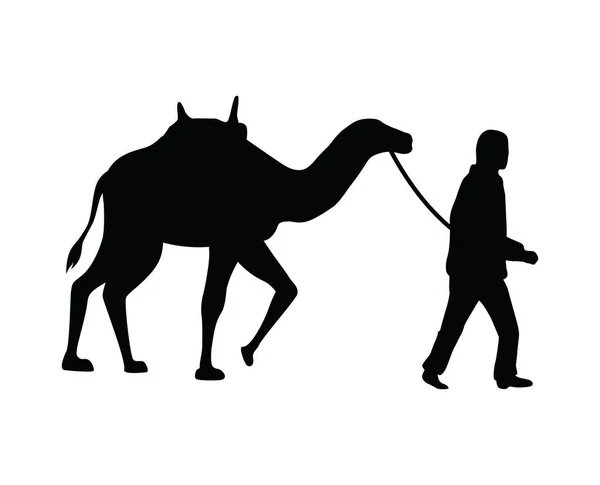 Viajante Andando Com Silhueta Camelo — Vetor de Stock