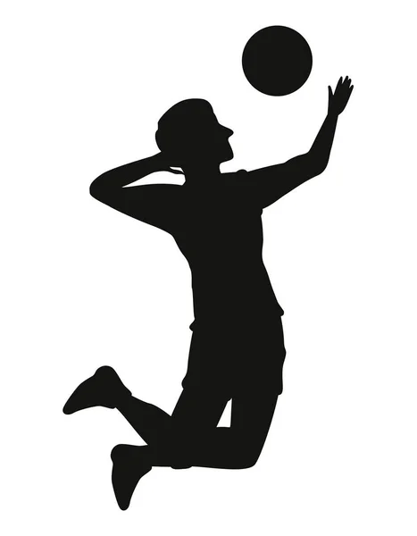 排球运动员跳水球的轮廓 — 图库矢量图片