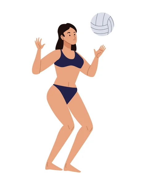 Femme Heureuse Joueuse Volley Ball Personnage — Image vectorielle