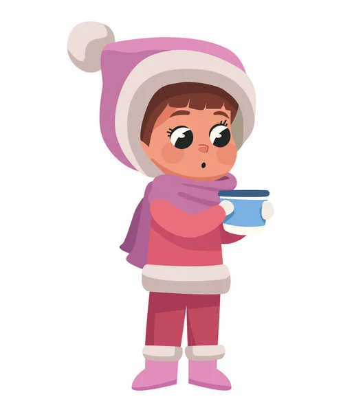 Petite Fille Portant Robe Hiver Personnage — Image vectorielle