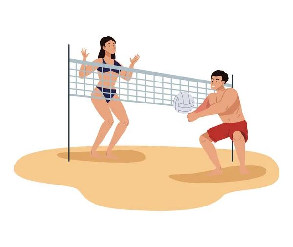 Joueurs Volley Ball Athlétique Personnages Couple — Image vectorielle