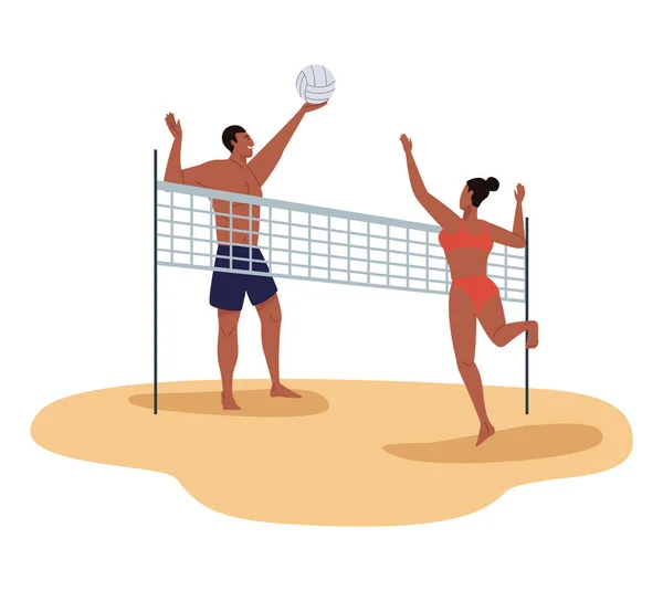 Joueurs Volley Ball Afro Personnages Couple — Image vectorielle