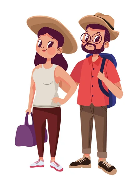 Touristes Couple Avec Sacs Personnages — Image vectorielle