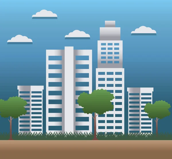 Gebäude Und Bäume Grüne Stadtlandschaft — Stockvektor