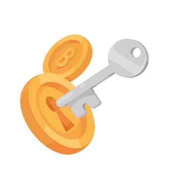 altın bitcoins ve anahtar simgesi