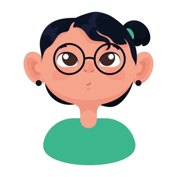 Young Woman Wearing Eyeglasses Portrait Character — Stock Vector