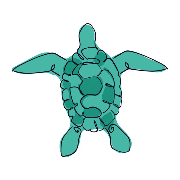 Grüne Schildkröte Tier Linie Zeichnung — Stockvektor