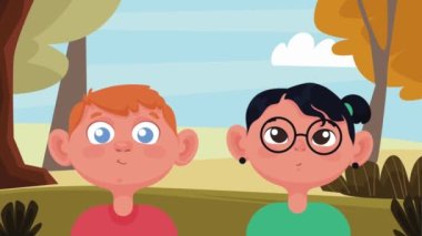 Kamp karakterleri içinde genç bir çift, 4k video animasyonu