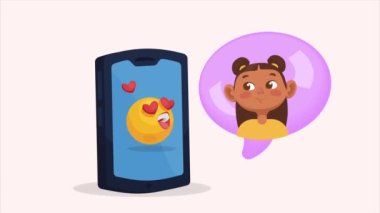 akıllı telefon ile kız ve emoji animasyonu, 4k video animasyonu