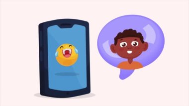akıllı telefon emoji ve adam, 4k video animasyonu