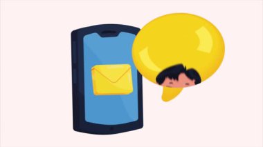 Asyalı adam animasyonlu akıllı telefon aygıtı, 4k video animasyonu