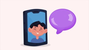 Asyalı adam animasyonlu akıllı telefon aygıtı, 4k video animasyonu