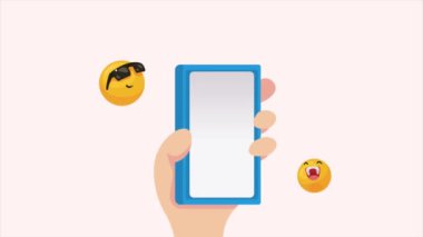 akıllı telefon ve emoji animasyonu ile el, 4k video animasyonu