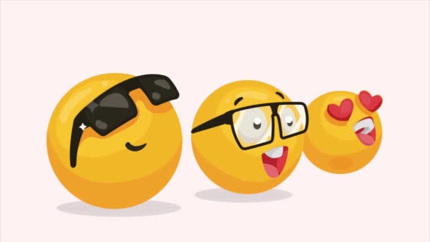 Drie Emoji Stripfiguren Animatie Video Geanimeerd — Stockvideo