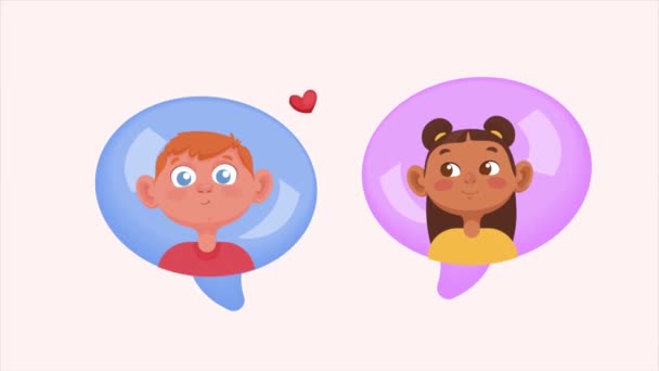金发碧眼的情人和非洲情人在语音泡沫 4K视频动画夫妇 — 图库视频影像