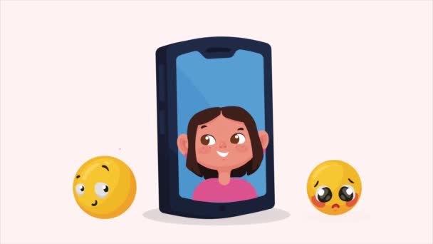 Smartfon Animacją Dziewczyny Emoji Animacja Wideo — Wideo stockowe
