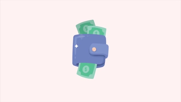 Brieftasche Mit Geld Dollar Finanzielle Animation Video Animiert — Stockvideo