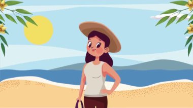 Çantalı genç bayan turist animasyonu, 4k video animasyonu