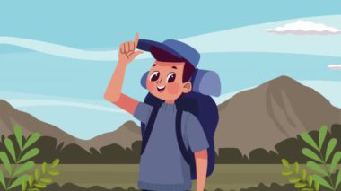 Seyahat çantası animasyonlu genç erkek turist, 4k video animasyonu