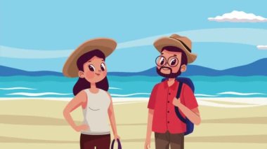 Plaj animasyonunda genç turistler, 4k video animasyonu