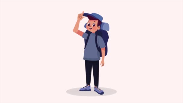 Young Male Tourist Travelbag Animation Video Animated — Stock Video