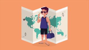 Kokteyl animasyonlu genç erkek turist, 4k video animasyonu