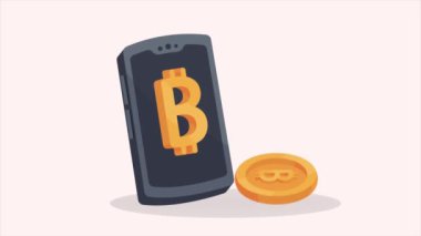 Bitcoin şifreli para birimi akıllı telefon animasyonu, 4k video animasyonu