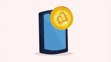 Bitcoin şifreli para birimi akıllı telefon animasyonu, 4k video animasyonu