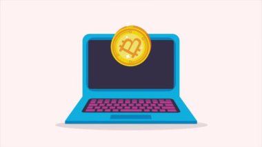 Bitcoin şifreleme para birimi dizüstü animasyon, 4k video animasyonu