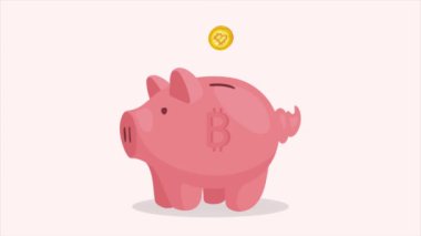 Piggy animasyonlu bitcoin kripto para birimi, 4k video animasyonu
