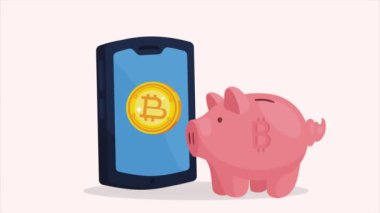 Bitcoin şifreli para birimi akıllı telefon animasyonu, 4k video animasyonu
