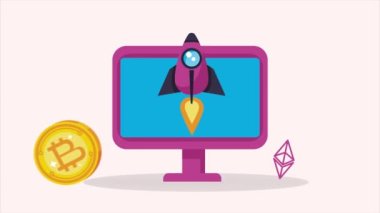 Masaüstü animasyonlu bitcoin kripto para birimi, 4k video animasyonu