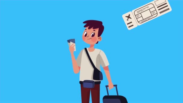 Young Male Tourist Suitcase Animation Video Animated — Stock Video
